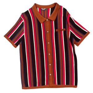 Paul Jones Men’s Short Sleeve Knit Shirt Vintage Stripe Lapel Collar Polo Shirt